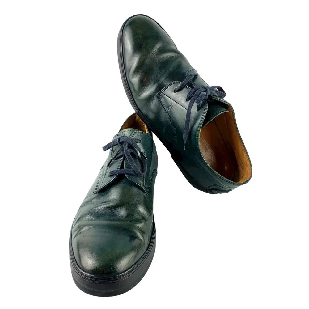 TOD'S Olive Green‎ Italian Leather Vibram Sole Casual Derby